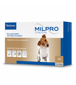 MILPRO 2,5 mg/25 mg, 0,5 -10kg tabletės mažiems šuniukams N1