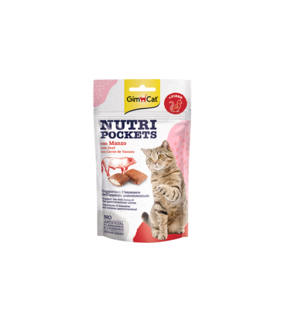 GimCat Nutri Pockets skanėstai katėms su jautiena ir salyklu 60g