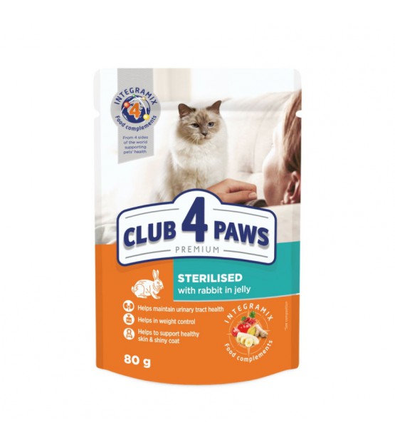 Club 4 Paws Premium konservai su triušiena drebučiuose sterilizuotoms katėms