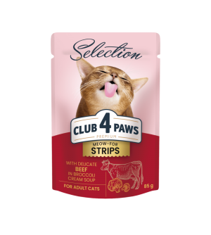 Club 4 Paws Premium Selection konservai - juostelės su jautiena brokolių kreminėje sriuboje suaugusioms katėms