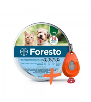 Foresto antkaklis nuo parazitų katėms ir šunims iki 8 kg svorio + ZeroBugs Pet pakabukas oranžinis