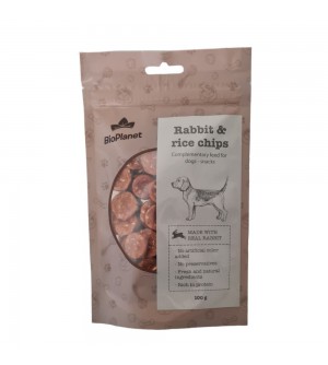 BioPlanet Rabbit & Rice Chips skanėstai šunims 100 g