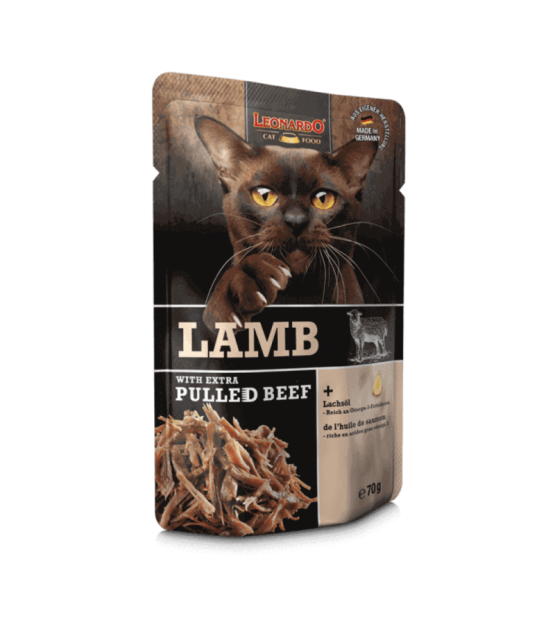Leonardo Pulled Beef konservai su ėriena ir plėšyta jautiena katėms