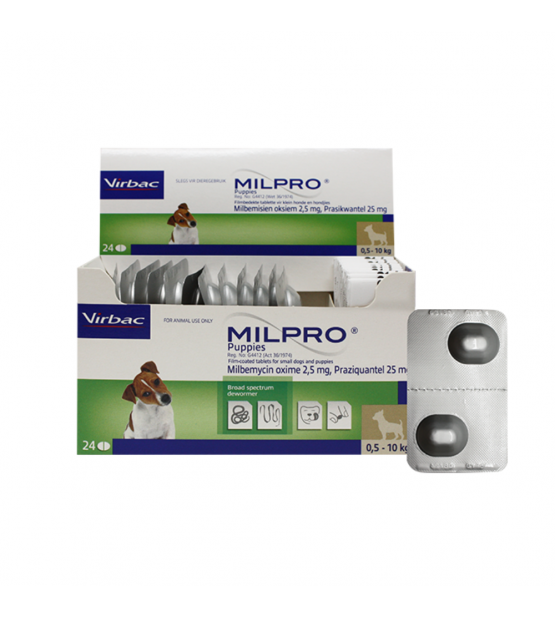 MILPRO 2,5 mg/25 mg, 0,5 -10kg tabletės mažiems šuniukams N1