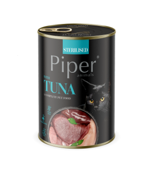 Piper konservai su tunu sterilizuotoms katėms