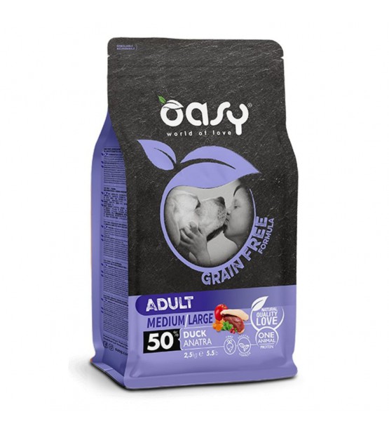 Oasy Grain Free Adult Medium & Large Duck sausas pašaras šunims